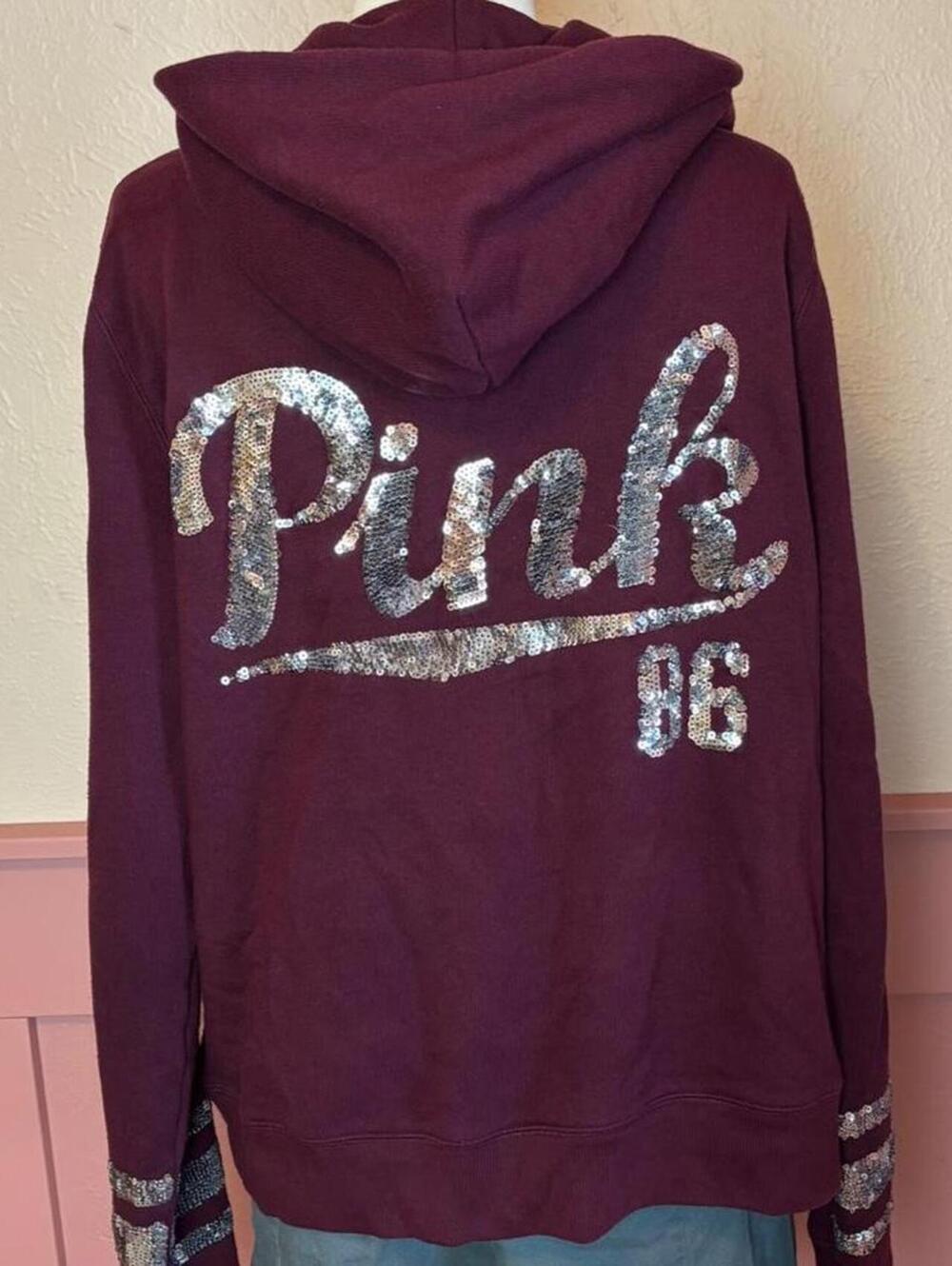 Victoria's Secret  PINK Burgundy Sequin Zip Up Sequin 86 y2k sz large jacket